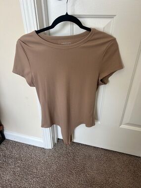 American Eagle Outfitters Short Sleeve Bodysuit — Taupe